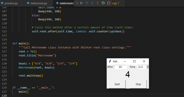 python 파이썬으로 메트로놈 구현하는 화면