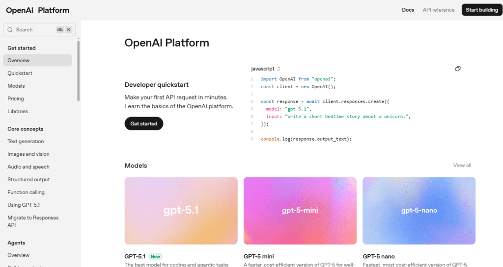 OpenAI 플랫폼 공식 홈페이지 썸네일